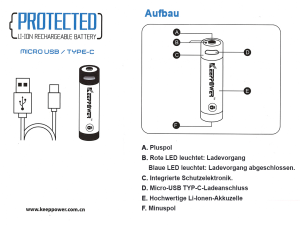 Preview: Keeppower 21700-5000mAh PCB mit USB Port